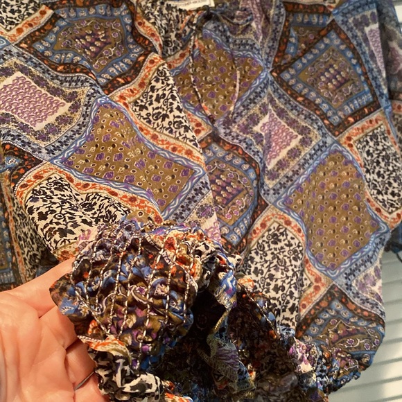 Boho Peasant Blouse with fitted waist, drawstring ties M - Picture 5 of 11